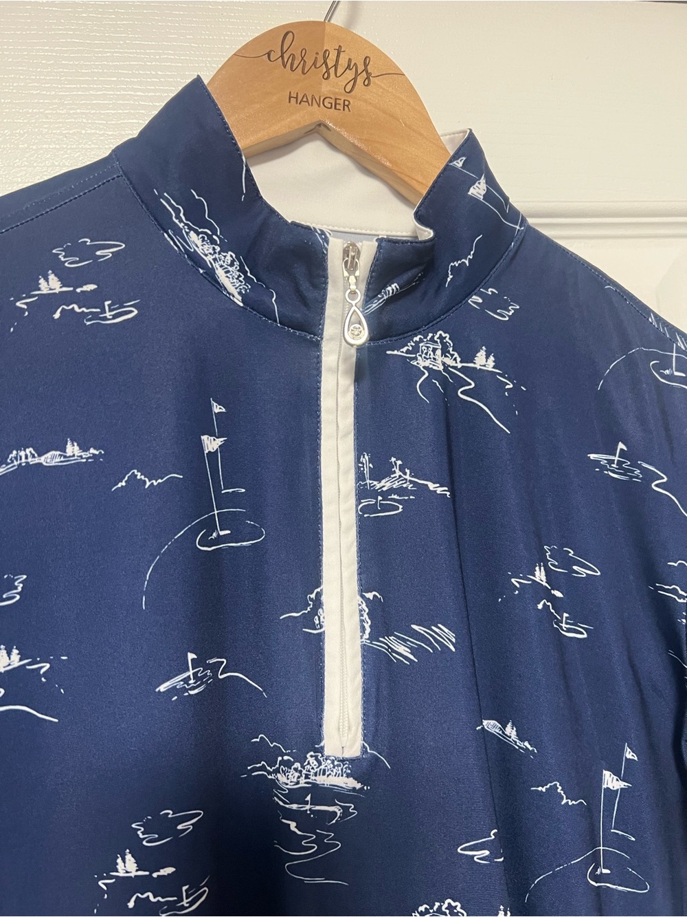 San Soleil Golf Print 1/4 Zip Long Sleeve Sun Shirt UPF Blue Size M - Picture 4 of 6